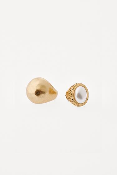 PACK OF 2 MAXI METAL FAUX PEARL RINGS - Golden by Zara - Image 2