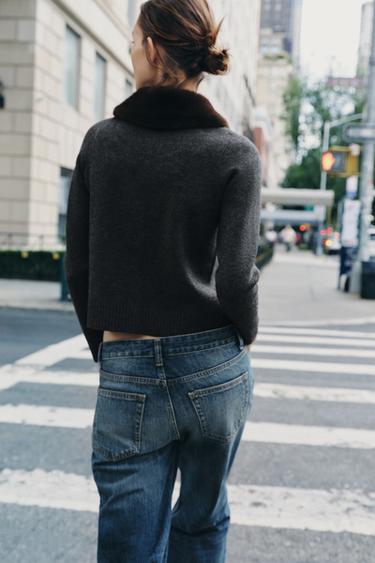 FAUX FUR LAPEL CARDIGAN - Anthracite grey by Zara - Image 2