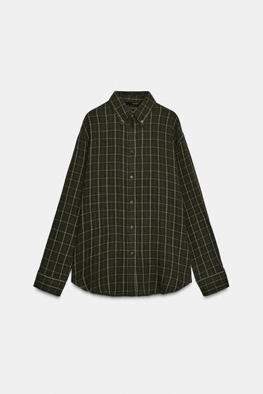 OVERSIZE CHECK SHIRT - Dark green by Zara