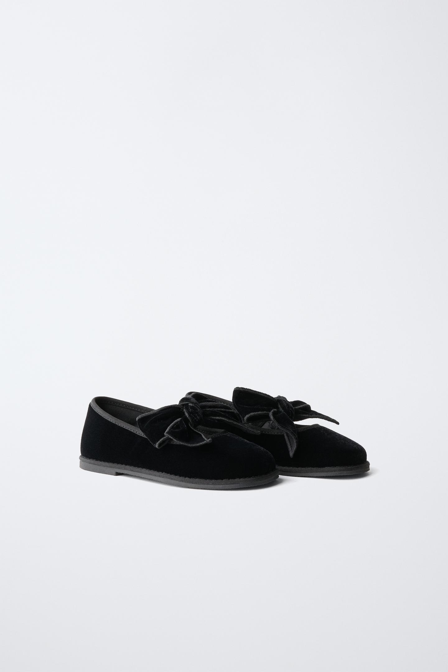Детские балетки Zara Velvet Bow Ballet Flats, цвет: Чёрный — фото 2