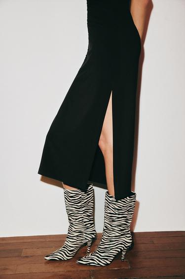 ANIMAL PRINT LEATHER HEELED ANKLE BOOTS — Zebra 2