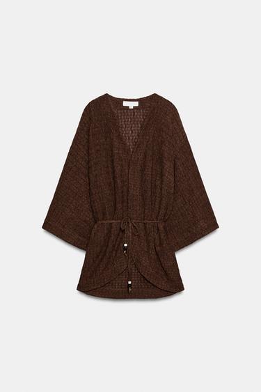 CRINKLE EFFECT BELTED JACKET - Brown by Zara - Image 4