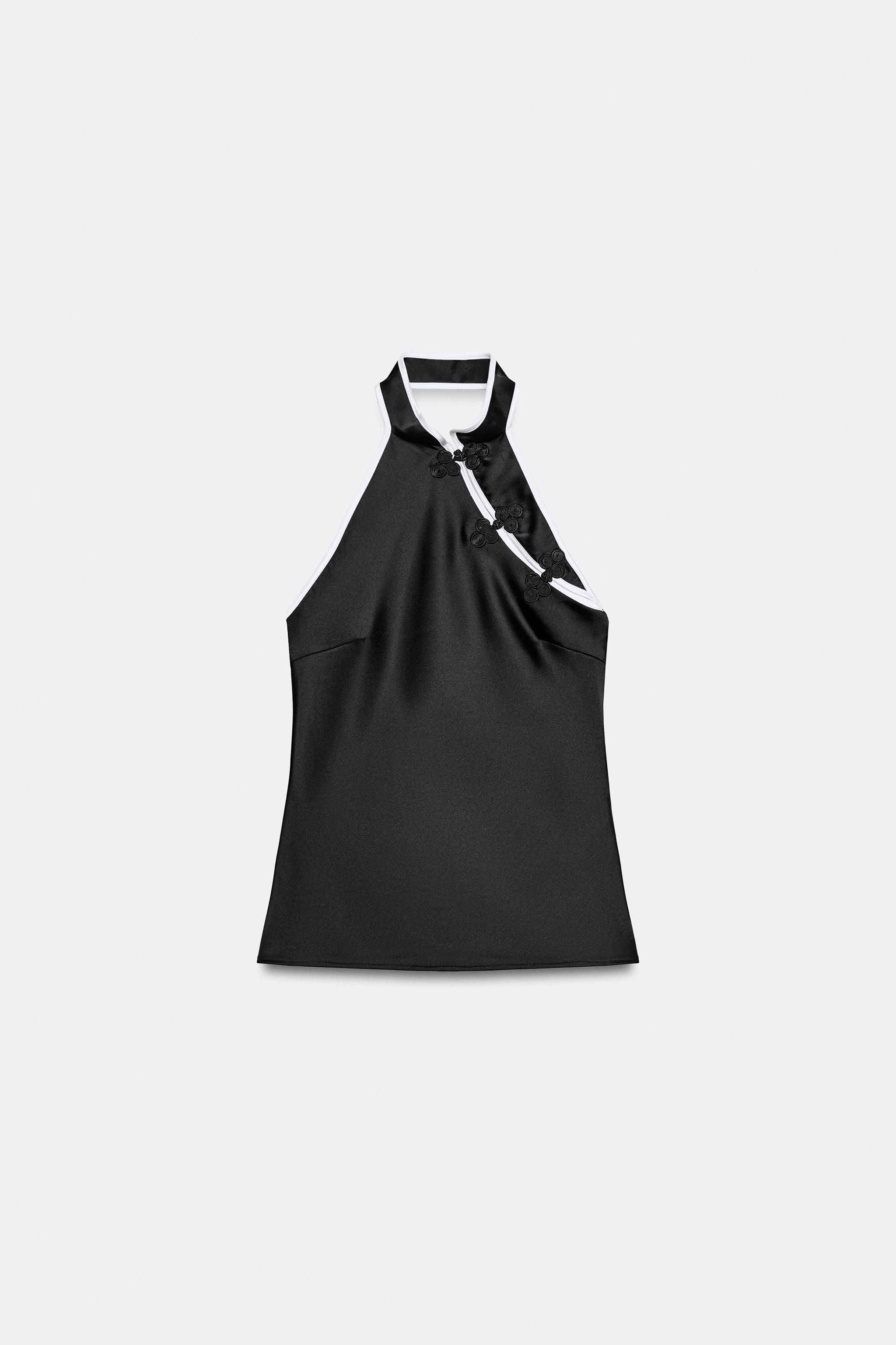 SATIN HALTER TOP WITH FROG FASTENINGS