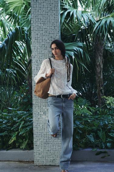 BRAIDED SPLIT SUEDE FLOWER BUCKET BAG - SAND/BROWN by Zara - Image 0