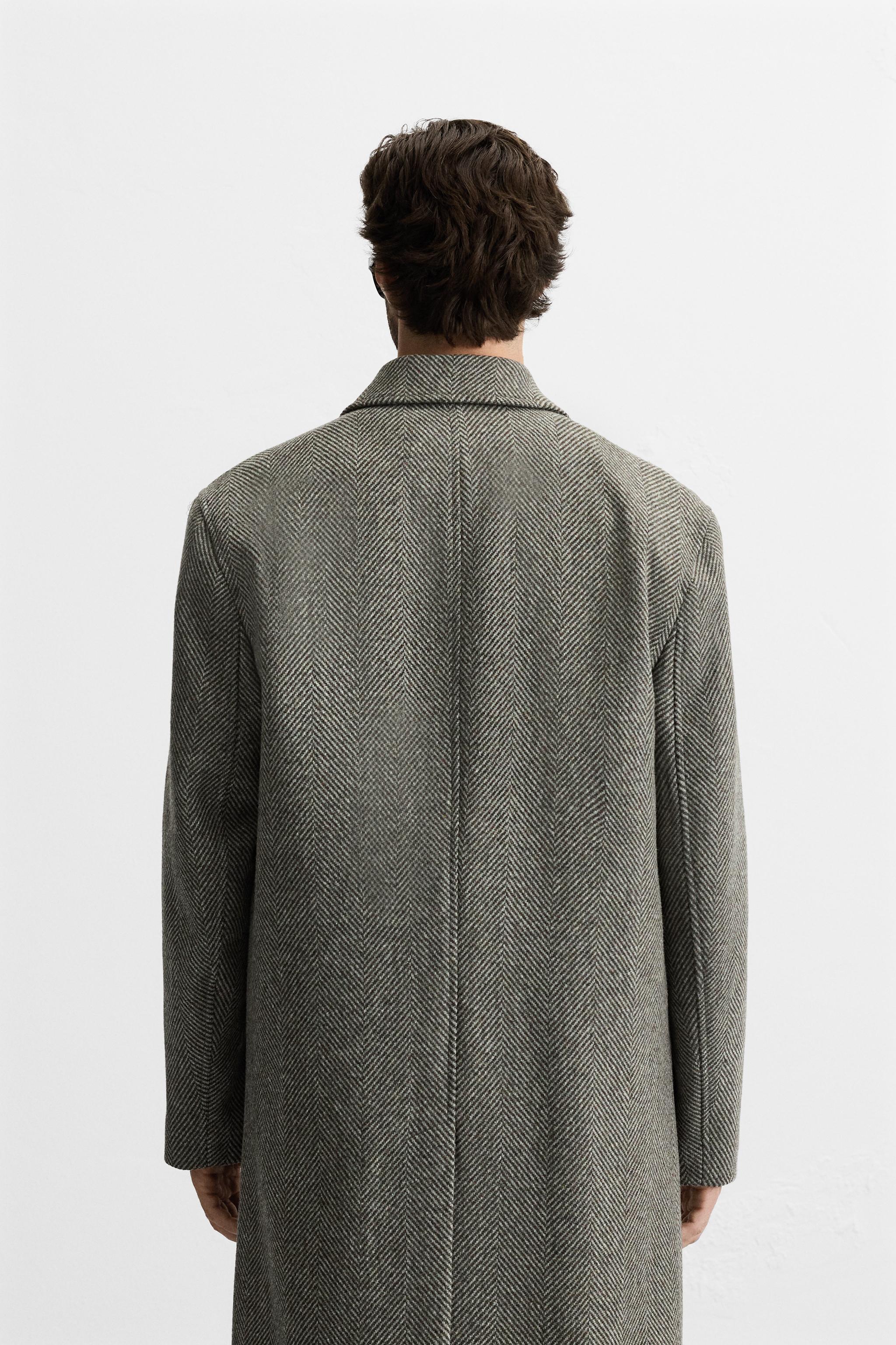 テクスチャー素材ヘリンボーン柄コート - ブラウンマール | ZARA