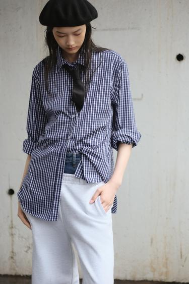 CHECK POPLIN SHIRT - Blue/White by Zara