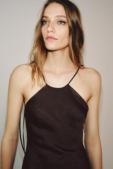 ZW COLLECTION SATIN HALTER DRESS - Brown by Zara - Image 3