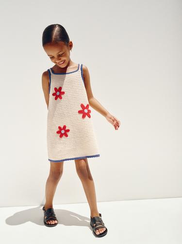 FLORAL KNIT DRESS - Ecru / Red by Zara