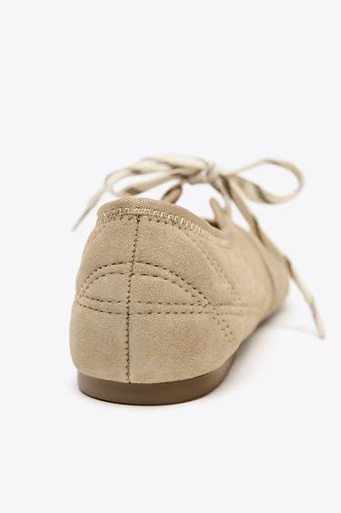 SPLIT SUEDE LACE-UP BALLERINAS - Sand Brown by Zara - Image 5
