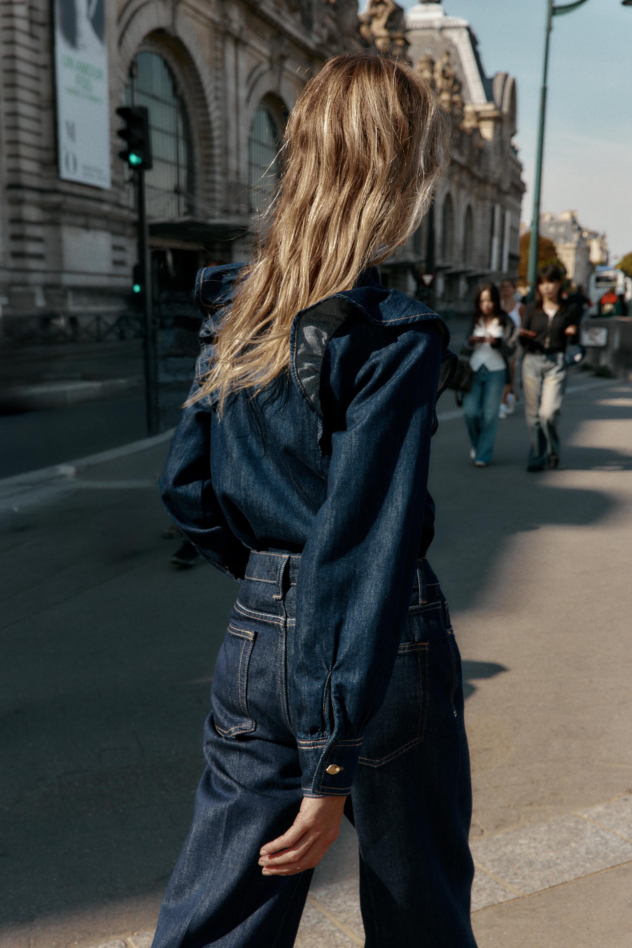 Z1975 DENIM RUFFLED SHIRT - Blue | ZARA United States