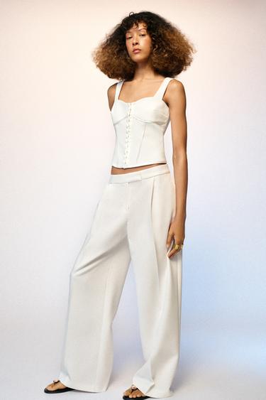 WIDE-LEG TROUSERS WITH DARTS - Oyster-white by Zara