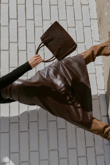 EMBOSSED MINI CITY BAG - Brown by Zara - Image 1