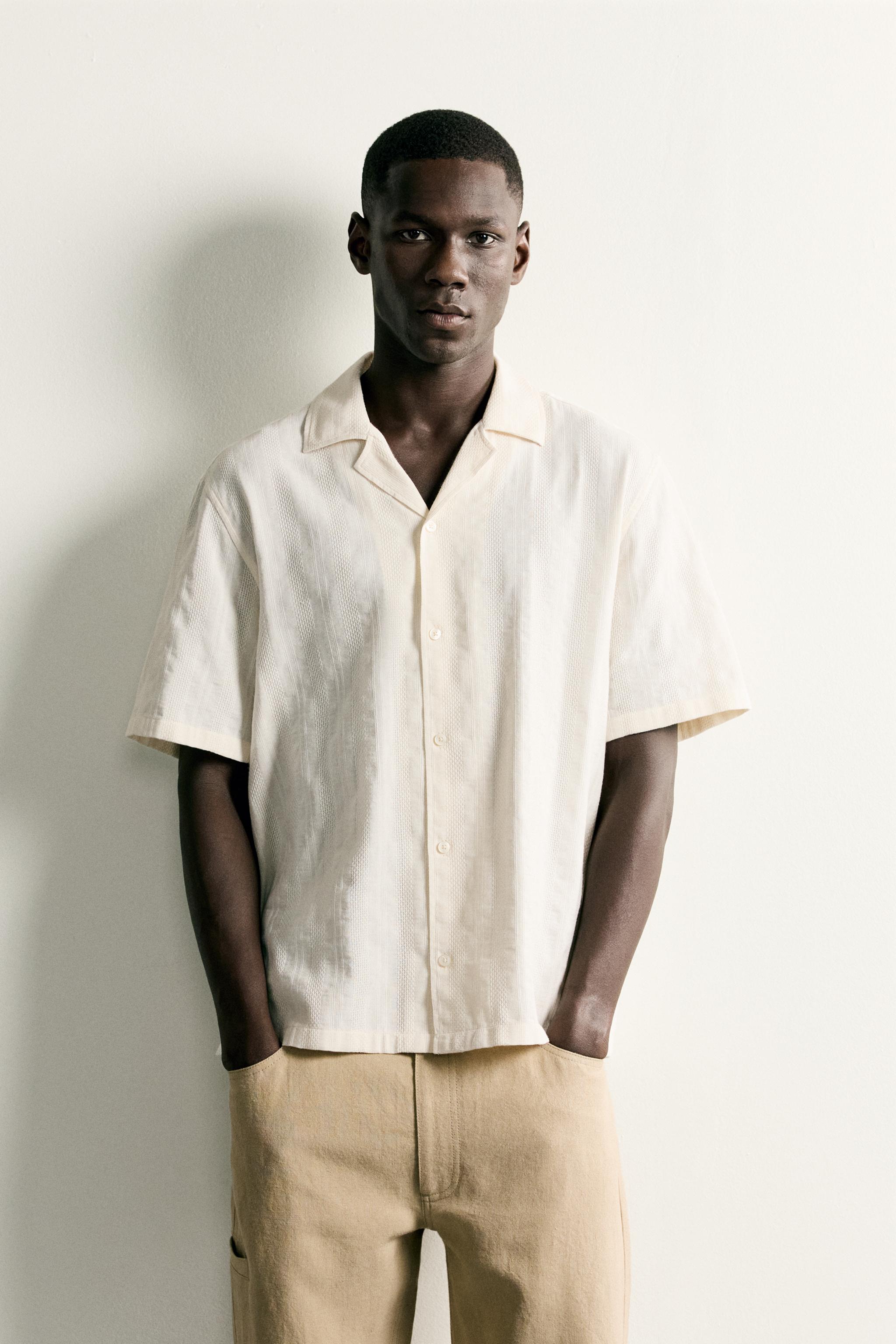 REGULAR FIT JACQUARD SHIRT — Oyster-white