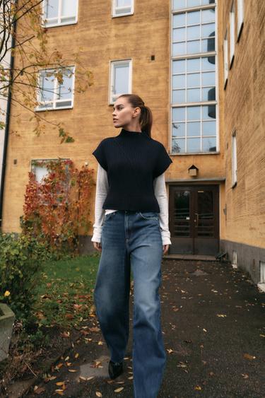 HIGH-WAIST TRF BARREL JEANS - Navy blue by Zara