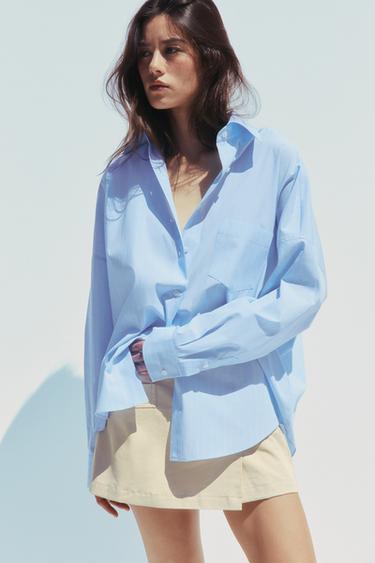 OVERSIZE STRIPED POPLIN SHIRT - White / Sky blue by Zara - Image 2
