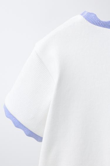 RIBBED T-SHIRT WITH CONTRAST TRIMS AND EMBROIDERY - Lavender by Zara - Image 3