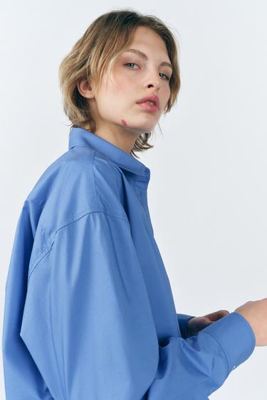 ZW COLLECTION OVERSIZE POPLIN SHIRT - Blue by Zara - Image 3