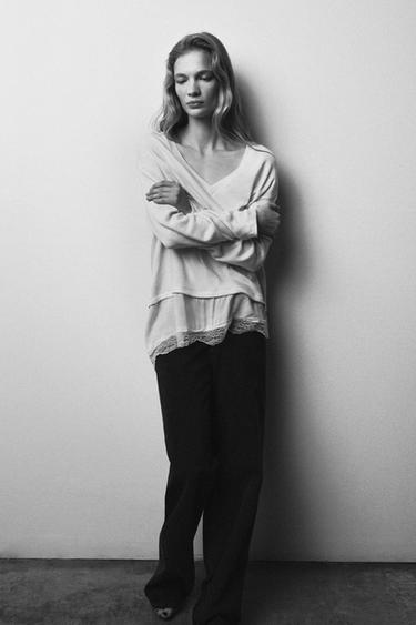 CONTRAST LACE T-SHIRT - Ecru by Zara