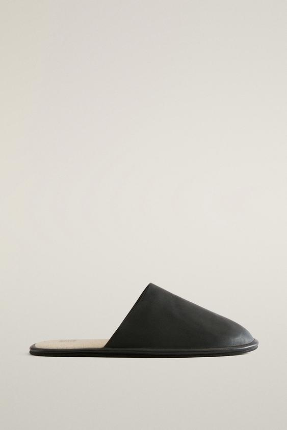 CONTRAST LEATHER SLIPPERS - Black by Zara - Image 0