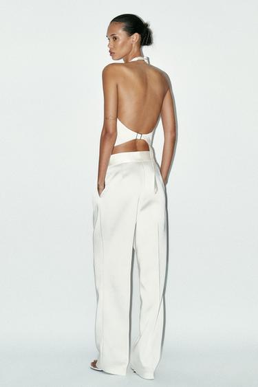HIGH-WAIST SATIN TROUSERS WITH PLEATS - Oyster-white by Zara - Image 3