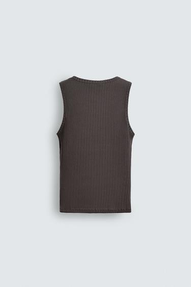 SLIM FIT RIBBED TANK TOP - Dark grey by Zara - Image 7