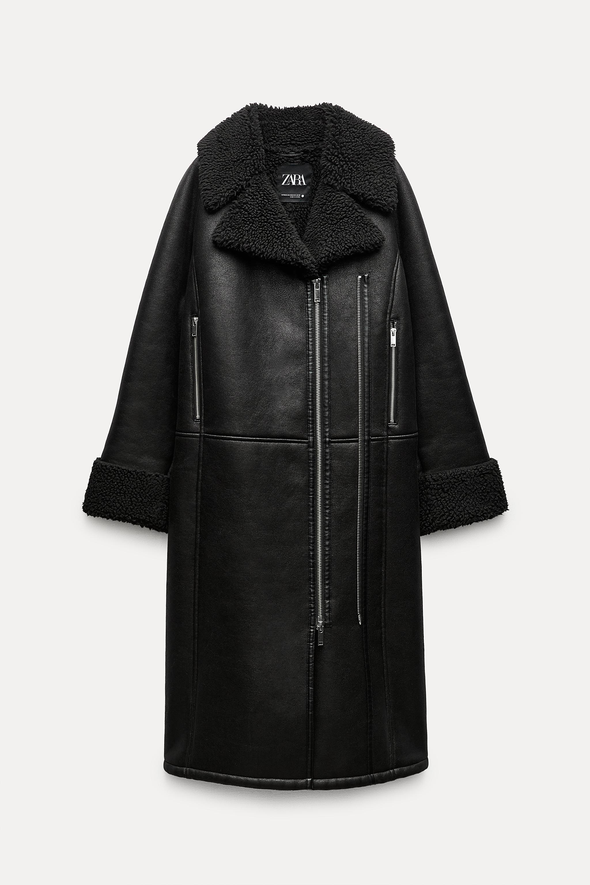 Zara leather 2024 fur jacket