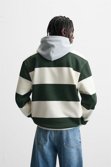 SWEAT POLO COL CONTRASTANT - Écru / Vert de Zara - Image 2