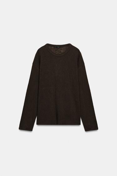 RUSTIC LONG SLEEVE T-SHIRT - Dark brown by Zara