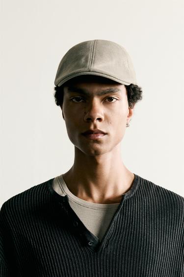 Zara 格紋紋理貝蕾帽 - 棕黃色 - 圖片 0