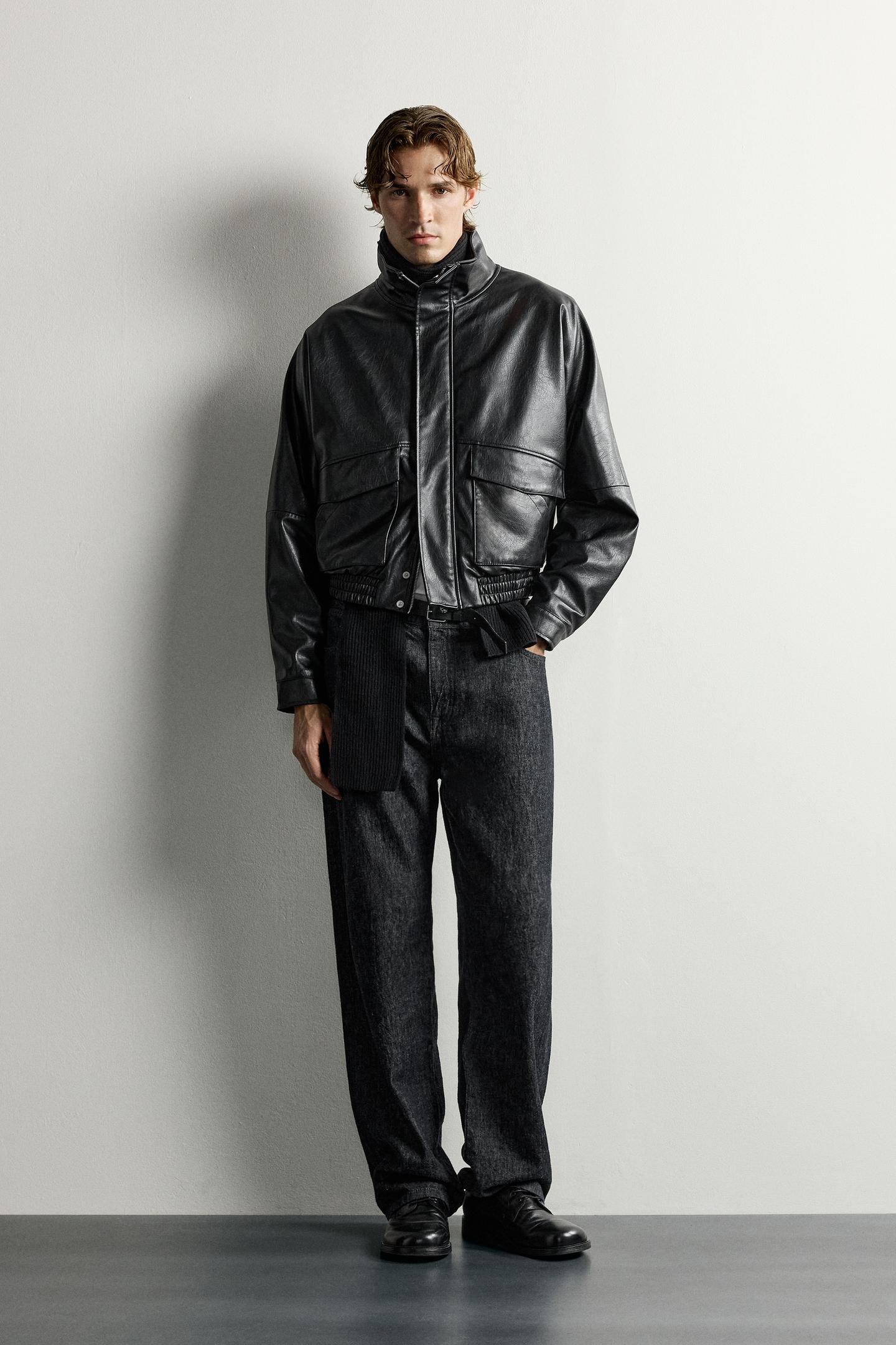 Мужская куртка Zara Faux Leather Cropped Fit, цвет: Чёрный