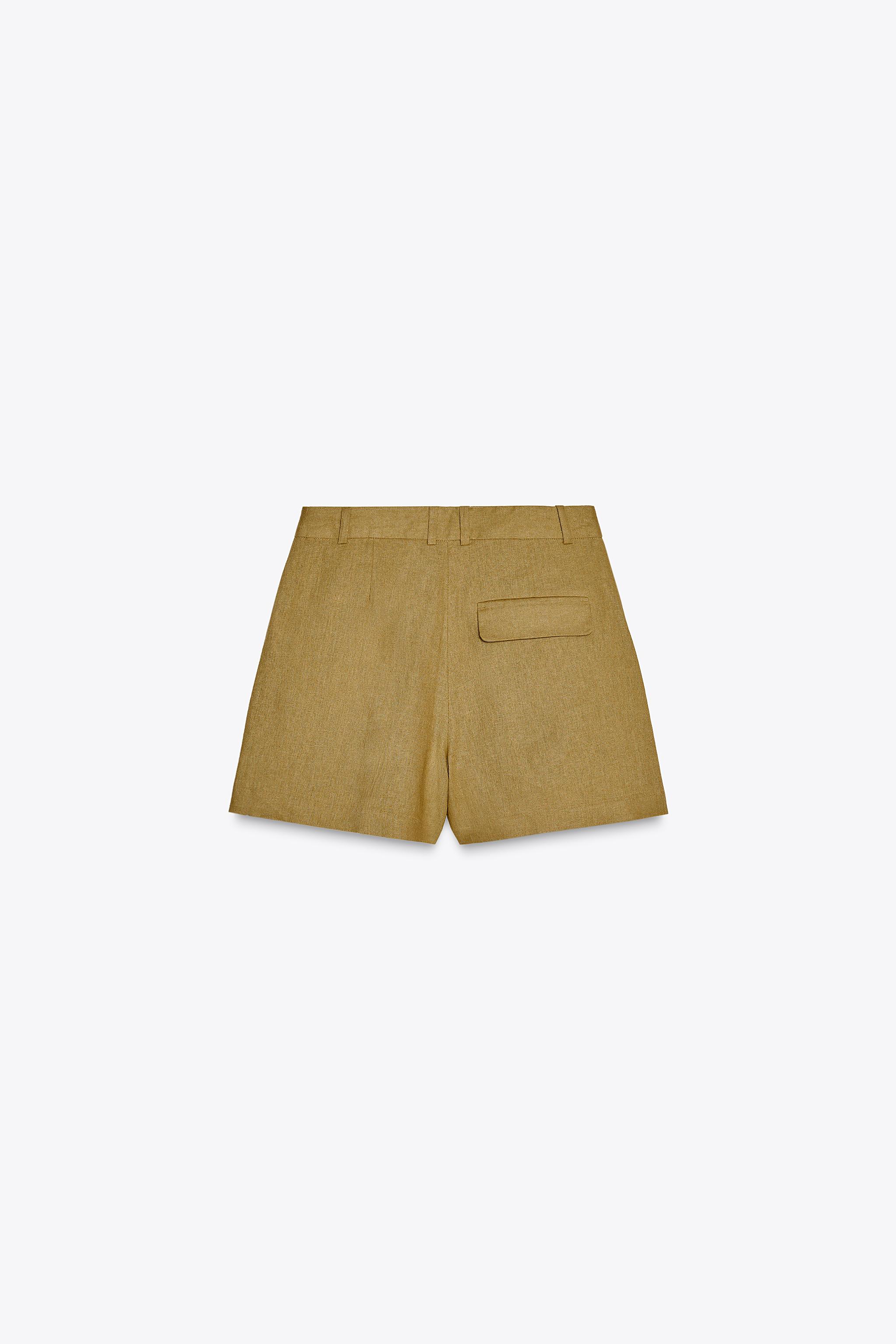 リネンハイウエストバミューダパンツ - ライトベージュ | ZARA