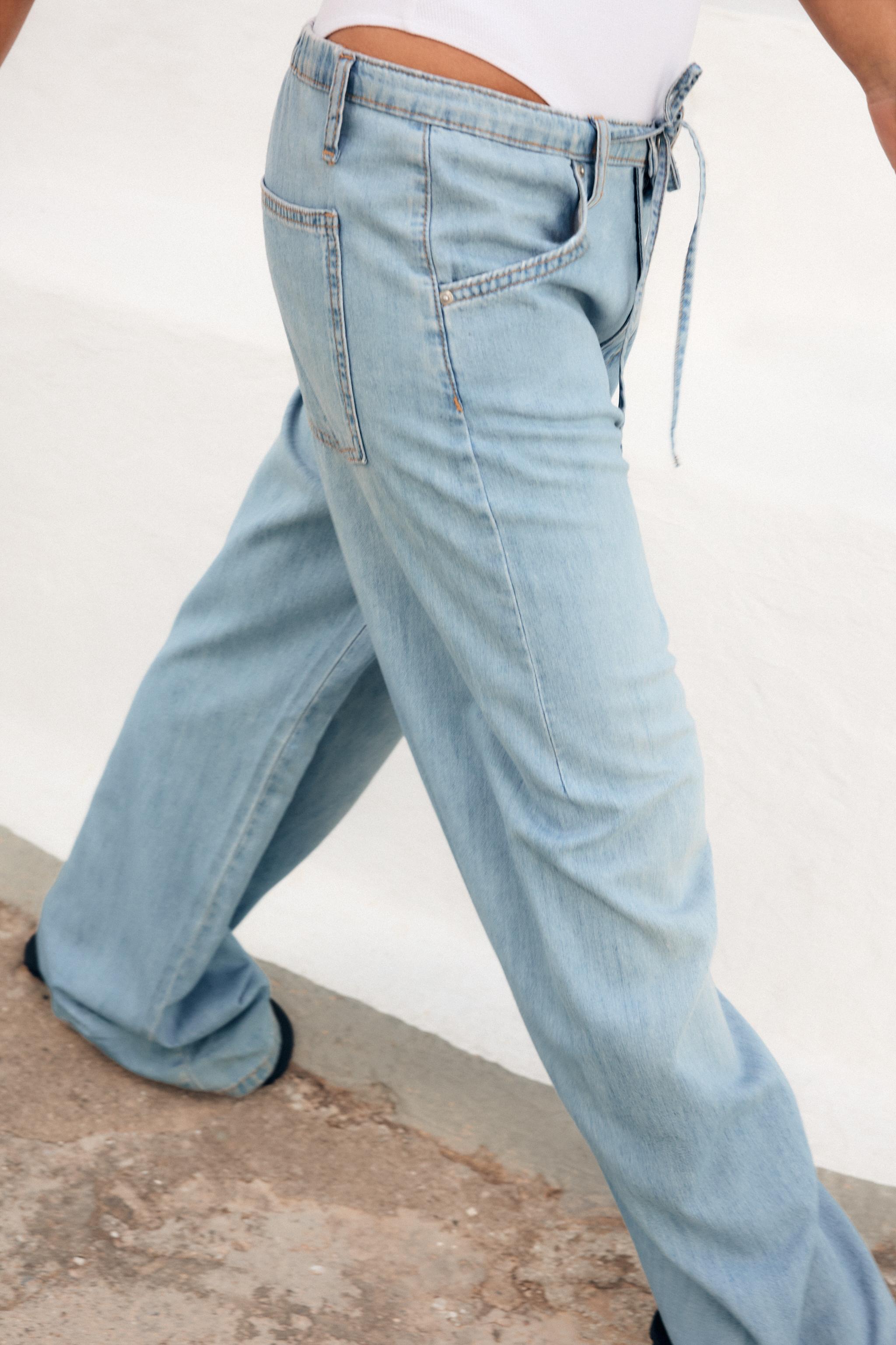 【ZARA】TRF ドローストリング入りルーズフィットデニムパンツ TRF ドローストリング入りルーズフィットデニムパンツ - ブルー