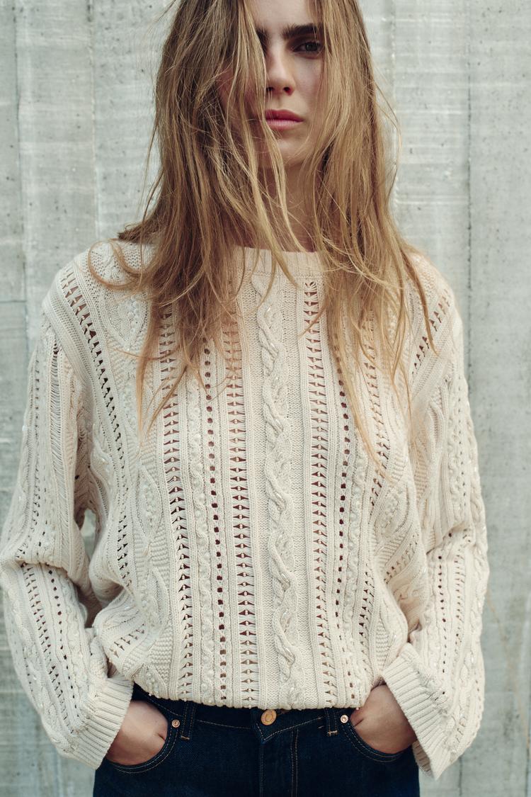 Beaded Sequined Knit Sweater