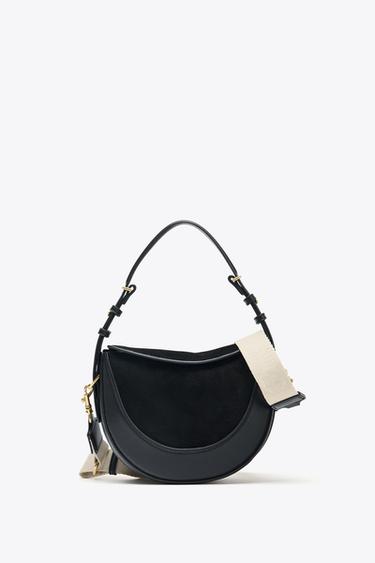 MALA A TIRACOLO COM ABA EM PELE - Preto da Zara
