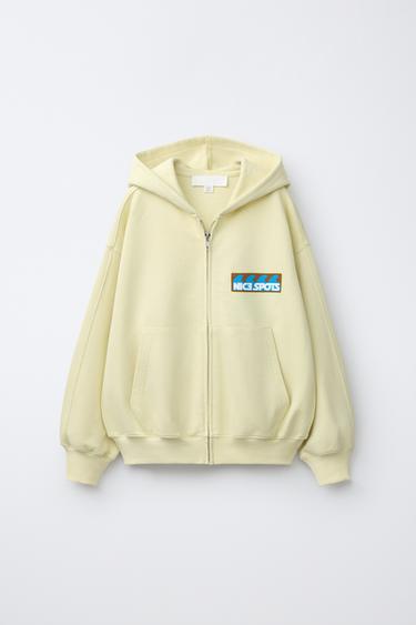 PRINTED ZIP-UP HOODIE - Light yellow by Zara