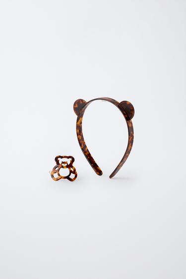Zara BEAR HEADBAND AND TORTOISE-EFFECT CLIP SET - Tortoise shell - Image 0