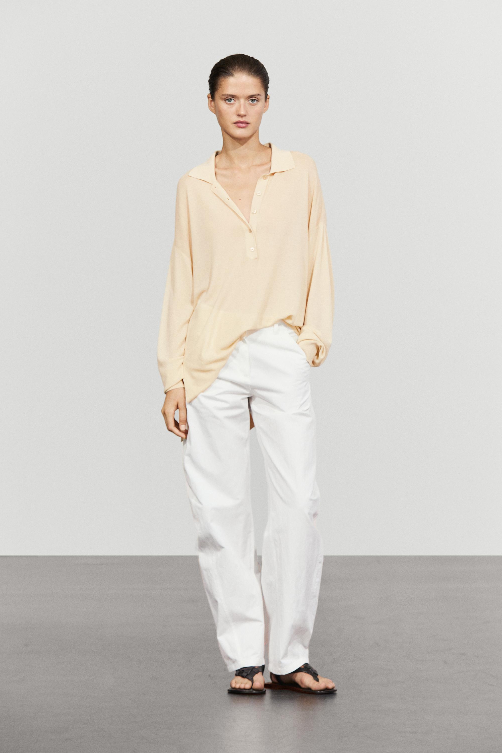 Cotton and silk blend polo sweater