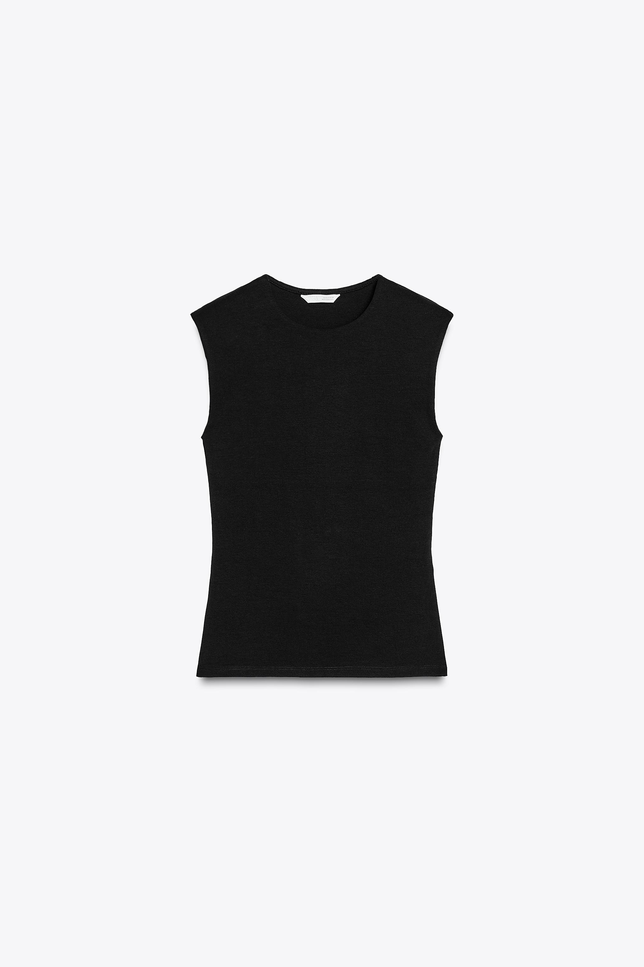 ★ドイツ発*ZARA*新作*スリーブレスニットTシャツ/BLACK★ ニットレギュラーフィットTシャツ - ブラック | ZARA Japan / 日本