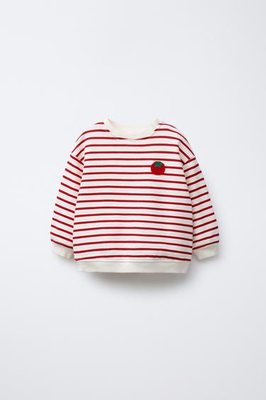 Zara STRIPED TOMATO SWEATSHIRT - White / Red