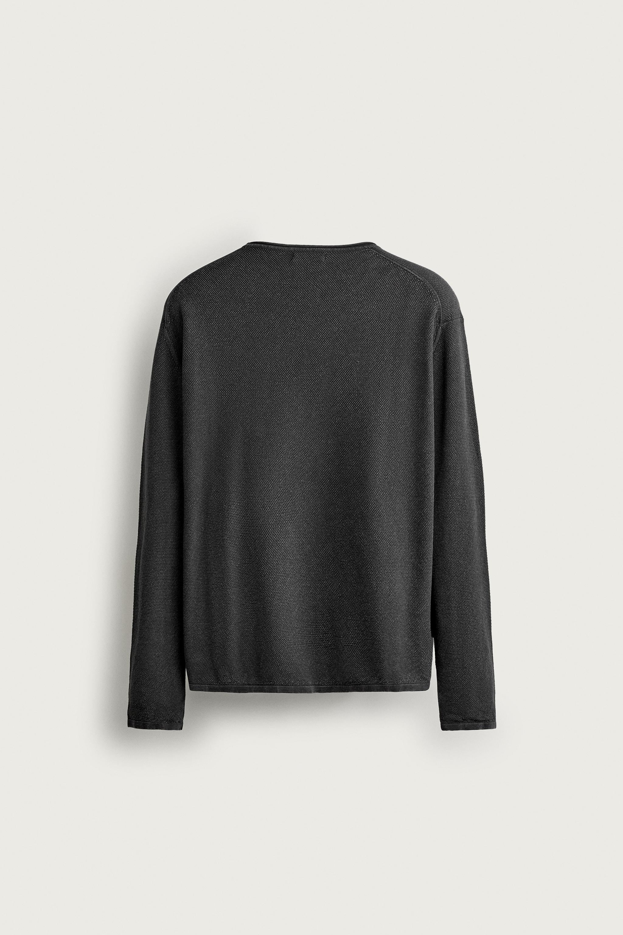 RELAXED FIT WASHED TEXTURE SWEATER — Faded black