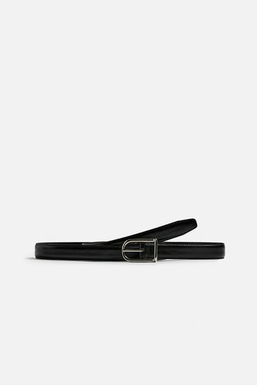 TOPSTITCHED LEATHER BELT - Black by Zara