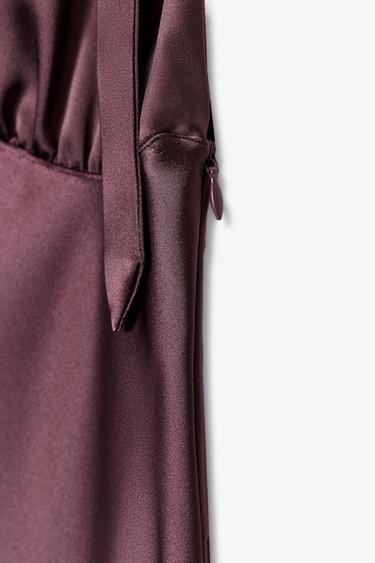 SATIN MIDI DRESS WITH BOWS - Wine by Zara - Image 2