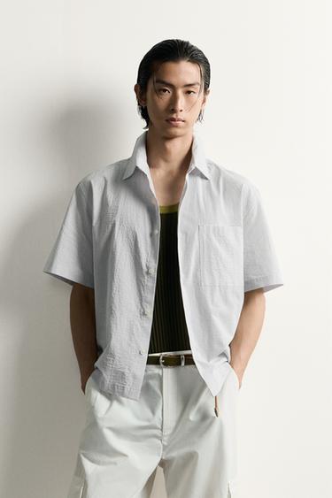 Zara 格紋提花休閒襯衫 - 藍灰色