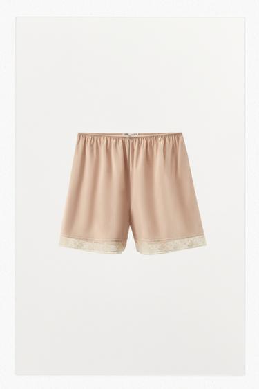 SATIN SHORTS WITH LACE TRIM - Pink by Zara