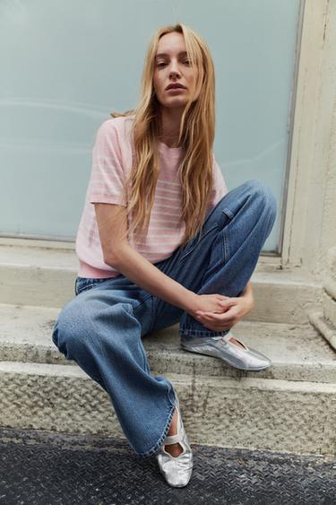 BALLERINES SPORT EN CUIR MÉTALLISÉ - Argent de Zara