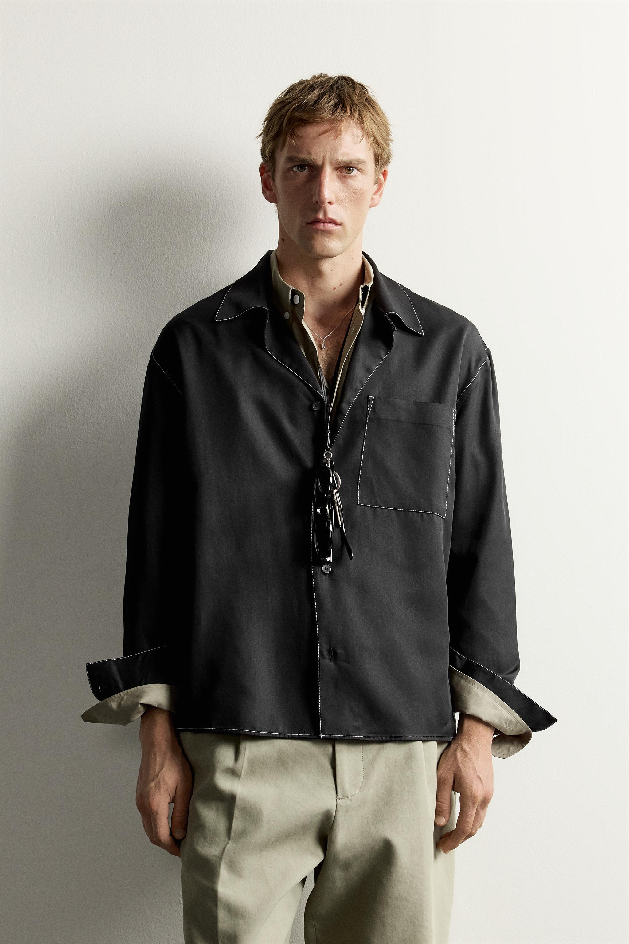 Мужские рубашки Zara CONTRAST STITCH FLUID SHIRT — фото 2