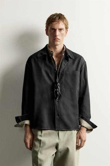 CAMISA FLUIDA PESPUNTES CONTRASTE - Negro de Zara