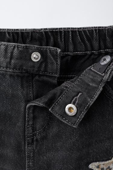 ANIMAL PRINT STAR PATCH WIDE-LEG JEANS - Black by Zara - Image 2