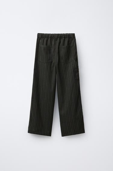 PANTALON À RAYURES ET PIÈCE - Kaki foncé de Zara - Image 1