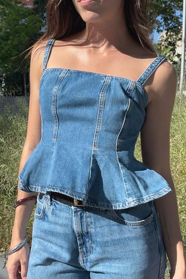 TOP Z1975 EN JEAN À BRETELLES - Bleu moyen de Zara